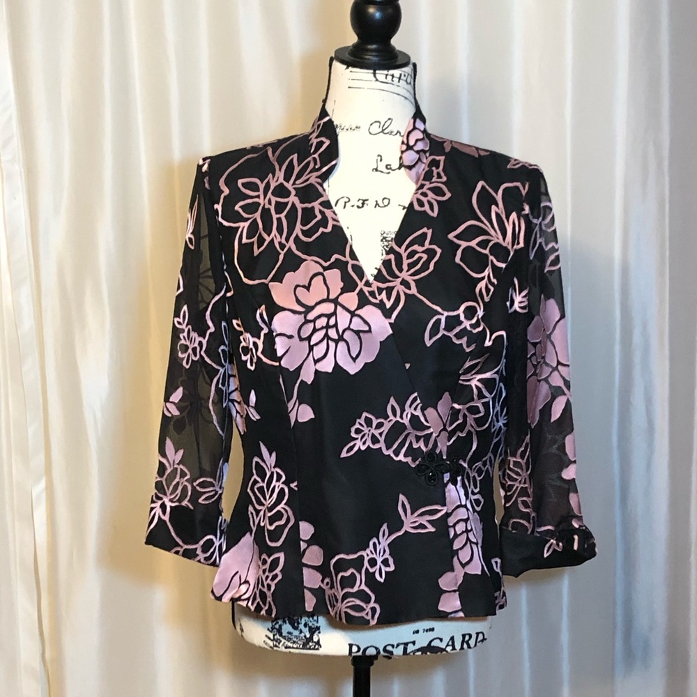 Lightweight Blazer-Black with Dusty Pink Flowers